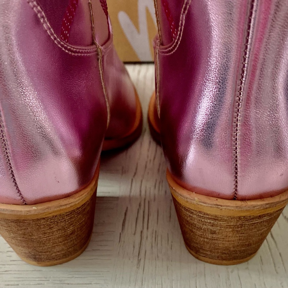 Miim Metallic Pink Western-Style Rodeo Pointed Toe Ankle Boots 7.5, 8.5 - Picture 8 of 8